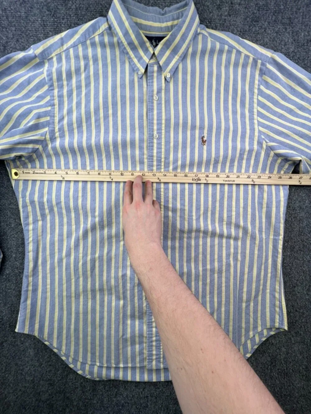 Ralph Lauren Classic Fit Button Down Shirt Striped Yellow Blue White 17.5 32/33